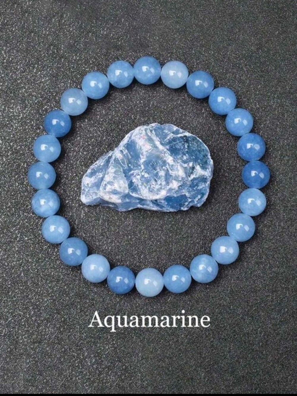 8mm 1pc Natural Aquamarine Beads Bracelet Women&men Blue stone RoundBead Braclet